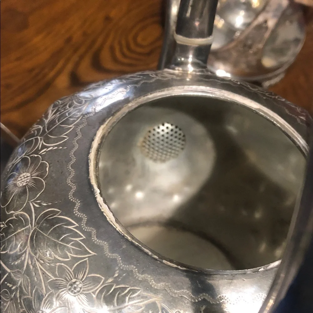 Ornate Silver-Finish Tea Kettle with Stand - Decorative Serving Piece